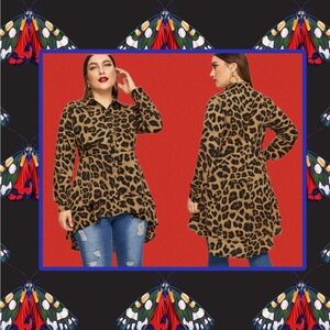 Leopard Print High-Low Taffeta Fitted Blouse XXL The Drop NWOT